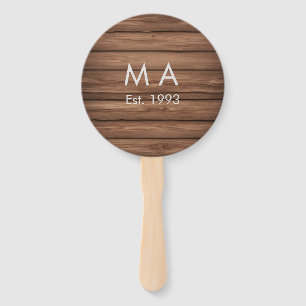 Brown rustic boho add name letter year date text hand fan