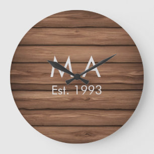 Brown rustic boho add name letter year date text large clock