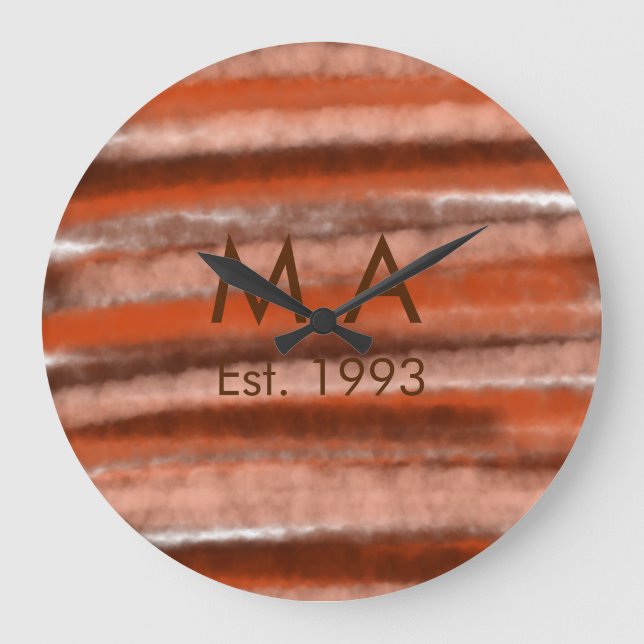 Brown rustic boho add name letter year date text large clock (Front)