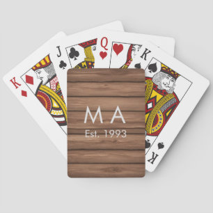 Brown rustic boho add name letter year date text playing cards