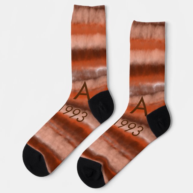 Brown rustic boho add name letter year date text socks (Left)