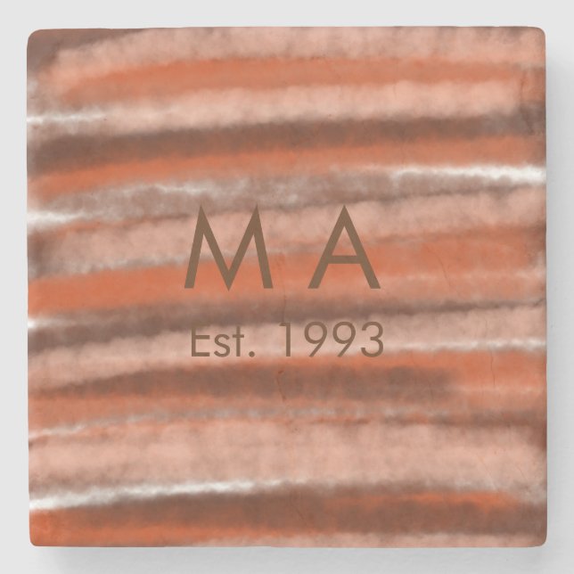 Brown rustic boho add name letter year date text stone coaster (Front)