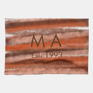 Brown rustic boho add name letter year date text tea towel