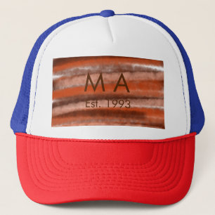 Brown rustic boho add name letter year date text trucker hat