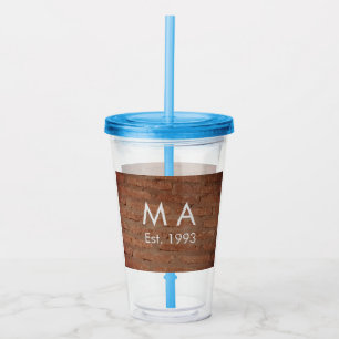 Brown rustic brick stone add name letter year date acrylic tumbler