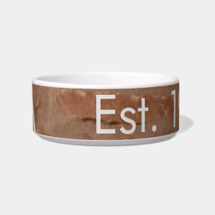 Brown rustic brick stone add name letter year date bowl