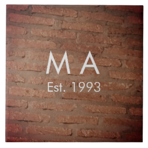 Brown rustic brick stone add name letter year date ceramic tile