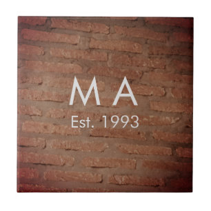 Brown rustic brick stone add name letter year date ceramic tile