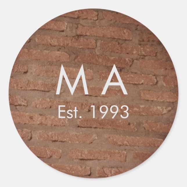 Brown rustic brick stone add name letter year date classic round sticker (Front)