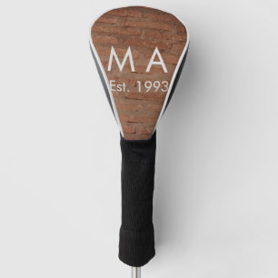 Brown rustic brick stone add name letter year date golf head cover