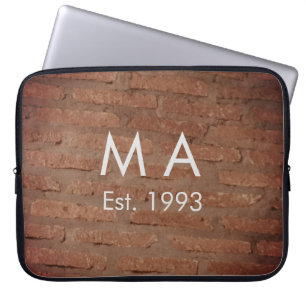 Brown rustic brick stone add name letter year date laptop sleeve