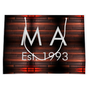 Brown rustic brick stone add name letter year date large gift bag