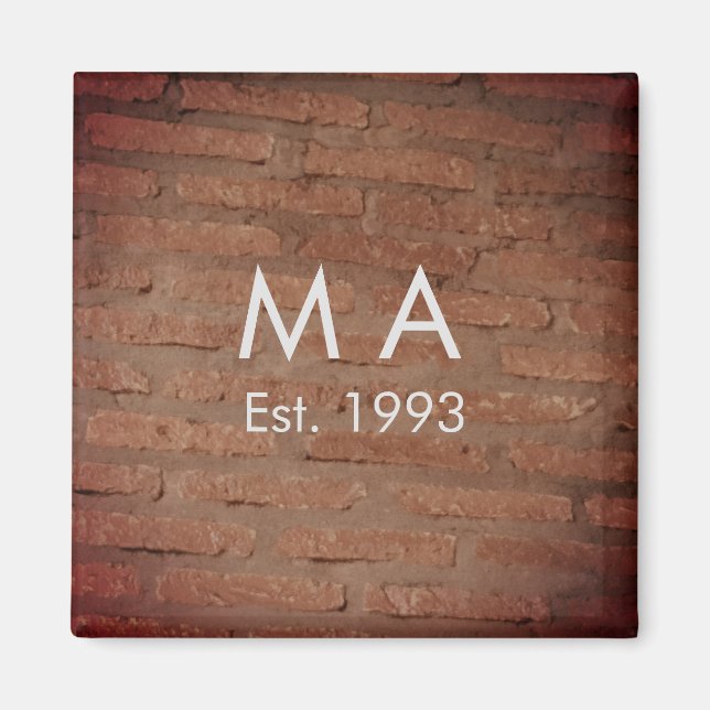 Brown rustic brick stone add name letter year date magnet (Front)