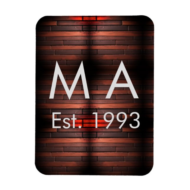 Brown rustic brick stone add name letter year date magnet (Vertical)