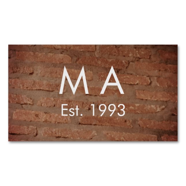 Brown rustic brick stone add name letter year date 	Magnetic business card (Front)