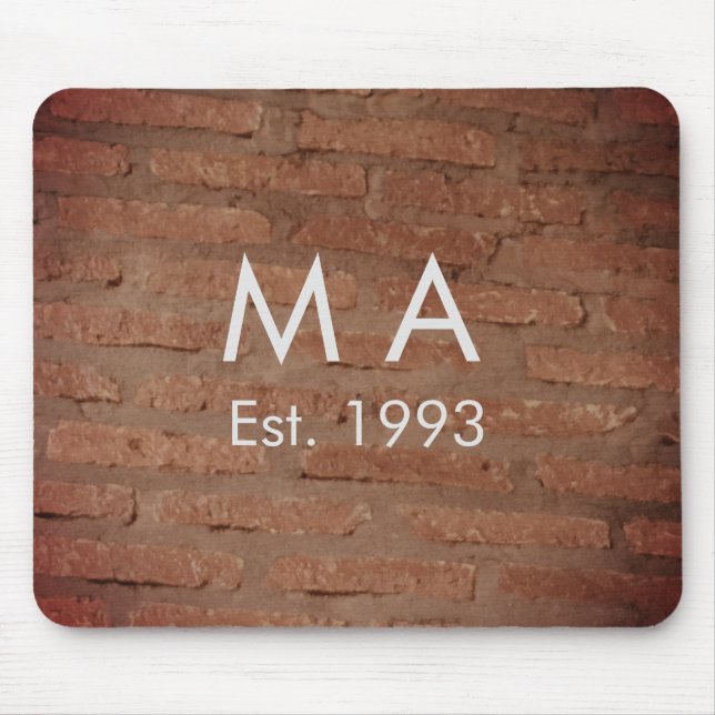 Brown rustic brick stone add name letter year date mouse pad (Front)
