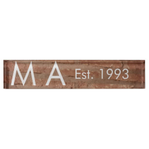 Brown rustic brick stone add name letter year date nameplate