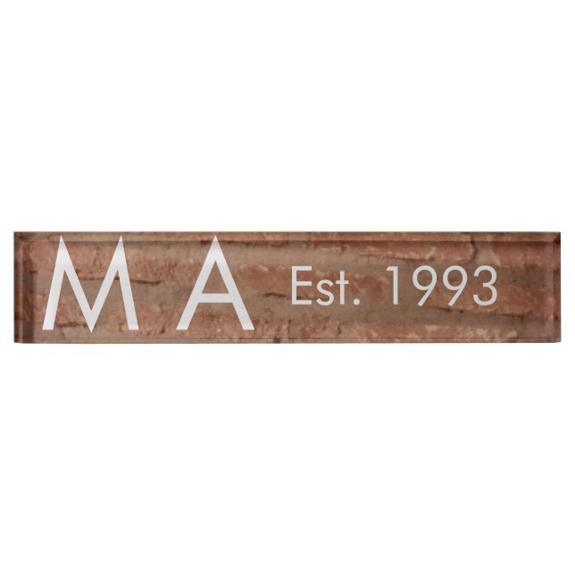 Brown rustic brick stone add name letter year date nameplate (Front)