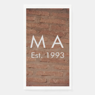 Brown rustic brick stone add name letter year date napkin
