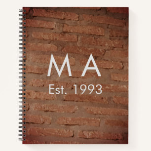 Brown rustic brick stone add name letter year date notebook