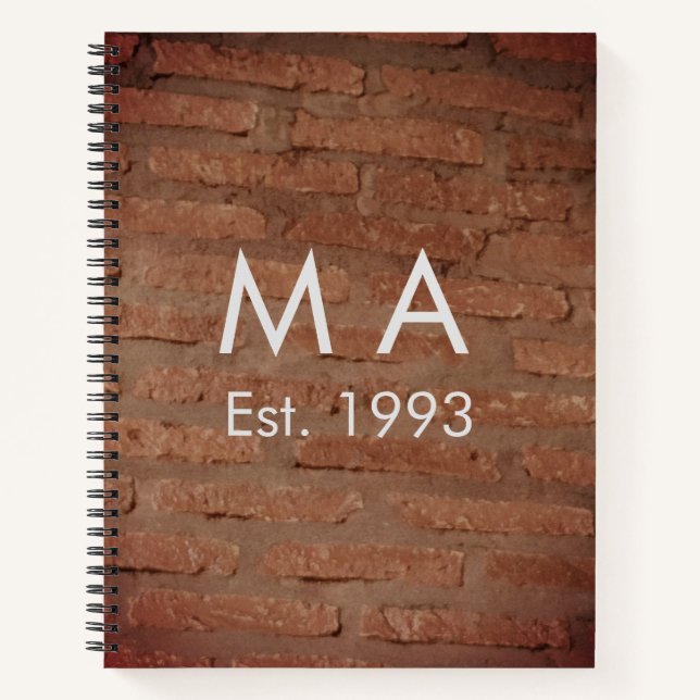 Brown rustic brick stone add name letter year date notebook (Front)
