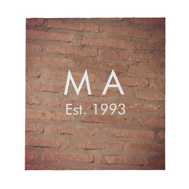 Brown rustic brick stone add name letter year date notepad (Front)