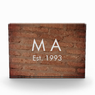 Brown rustic brick stone add name letter year date photo block