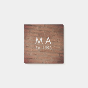Brown rustic brick stone add name letter year date post-it notes