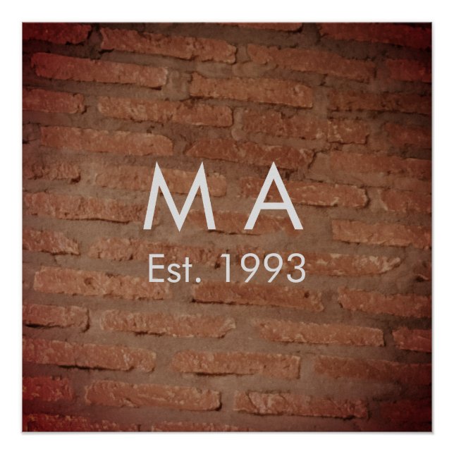 Brown rustic brick stone add name letter year date poster (Front)