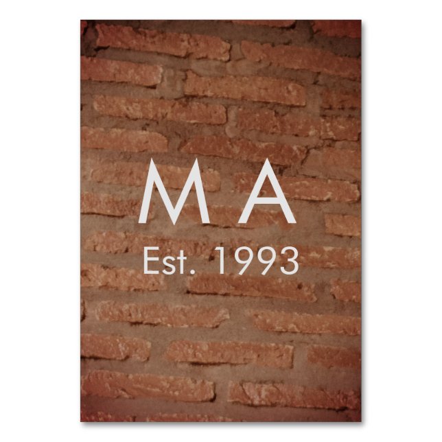 Brown rustic brick stone add name letter year date table number (Front)