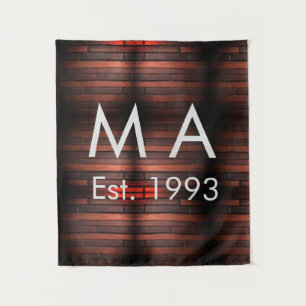 Brown rustic brick stone add name letter year date tapestry