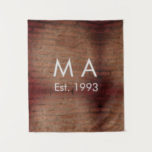 Brown rustic brick stone add name letter year date tapestry