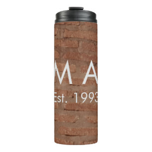 Brown rustic brick stone add name letter year date thermal tumbler