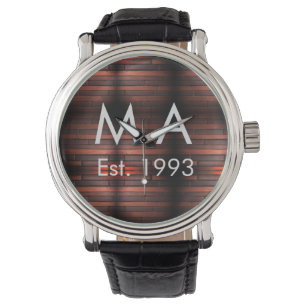 Brown rustic brick stone add name letter year date watch