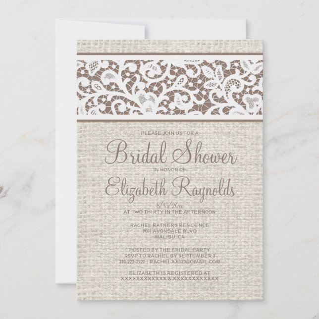 Brown Rustic Burlap Linen Bridal Shower Invitation (Front)