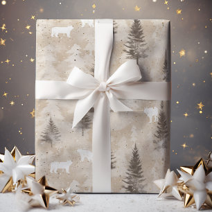 Brown Rustic Christmas Winter Bear Wrapping Paper