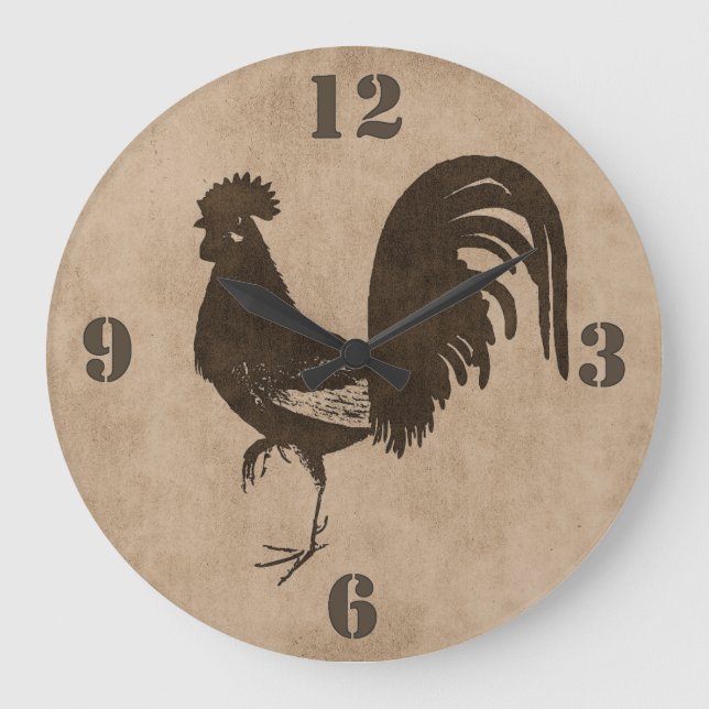 Brown Rustic Country Rooster Wall Clock (Front)