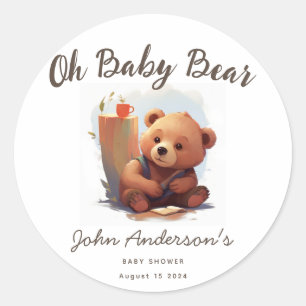 Brown Rustic Cub Bear Baby Shower Classic Round Sticker