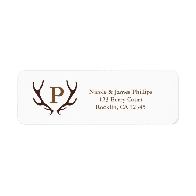Brown Rustic Deer Antlers Woodsy Invitation Return Address Label (Front)