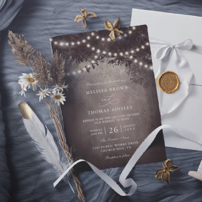 Brown Rustic Dreamy Budget QR Code Wedding Invitation (Creator Uploaded)