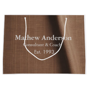 Brown rustic linen printed beige vintage add name  large gift bag
