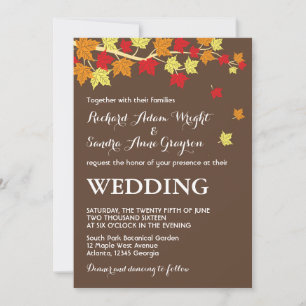 Brown Rustic Maple Leaves Fall Wedding Invitation