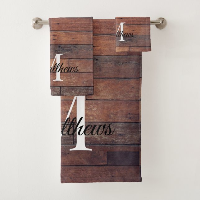 Brown Rustic Monogram Script Farmhouse Name  Bath Towel Set (Insitu)