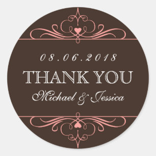 Brown Rustic Swirl Floral Ornament Wedding Sticker