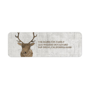 Brown Rustic Watercolor Deer Holiday Return Address Label