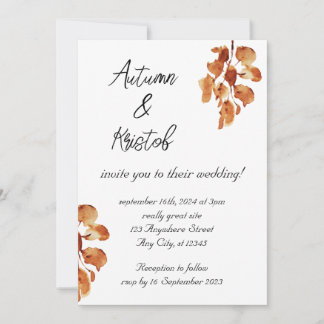 Brown Rustic Watercolour Autumn Flowers Wedding In Invitation