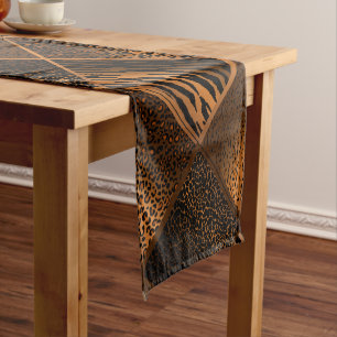 Brown Safari Animal Geometric Patterns Short Table Runner