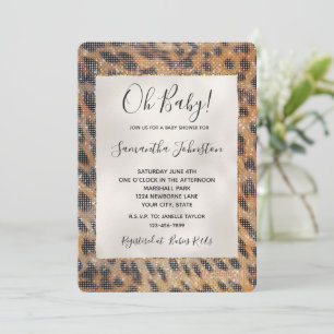 Brown Safari Giraffe Animal Sparkle Baby Shower Invitation