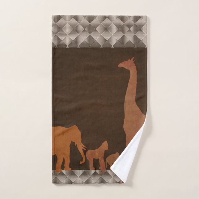 Brown Safari Jungle Zoo Animals Bath Towel Set (Hand Towel)