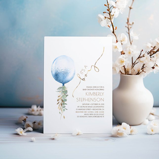 Brown Sage Green and Blue Boy Baby Shower Invitation (It's A Boy - Blue, Gold and Beige Brown Modern Baby Shower Invitations)